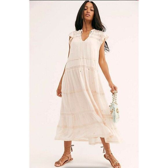 NEW FREE PEOPLE MIDNIGHT EMBROIDERED MIDI DRESS - Picture 1 of 3